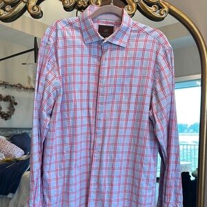 Casual Blue and Red Button Down Shirt